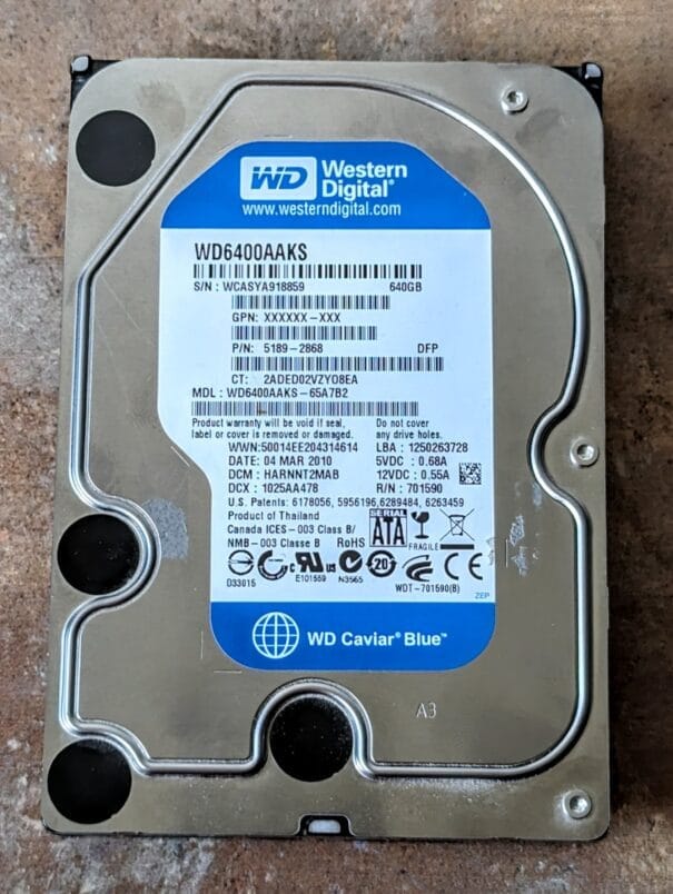 Disque dur 3,5" Western Digital Caviar Blue 640Go / WD6400AAKD / Testé 100% OK